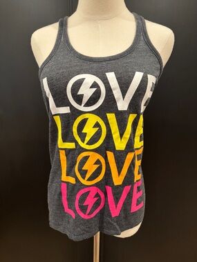 Chaser Brand Love Bolt Tank Top Small - Dark Grey burnout base + pops of color⚡️